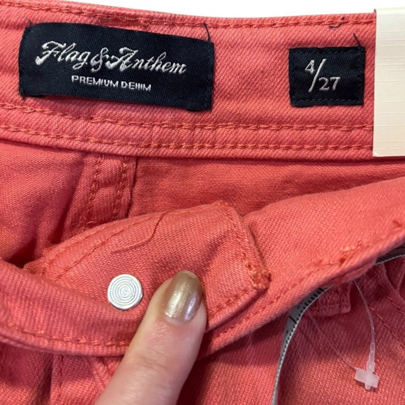Flag & Anthem High Rise Denim Shorts Cuffed Hem Coral Pink Casual Size 4/27 NWT - Picture 6 of 9